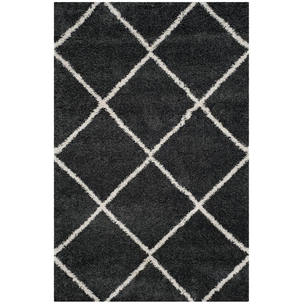 Flowers First 6 x 9 ft. Hudson Shag Power Loomed Rug; Dark Grey & Ivory - Medium Rectangle FL2115260 - main